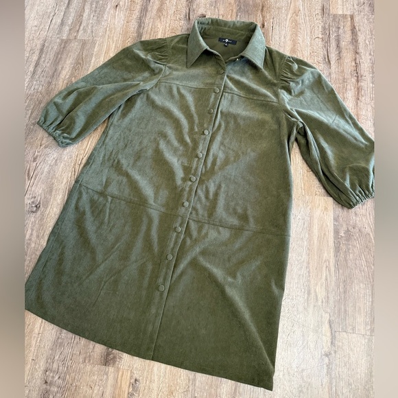 7 for all Mankind • Micro Corduroy Button Front 3/4 Sleeve Dress - Picture 6 of 10